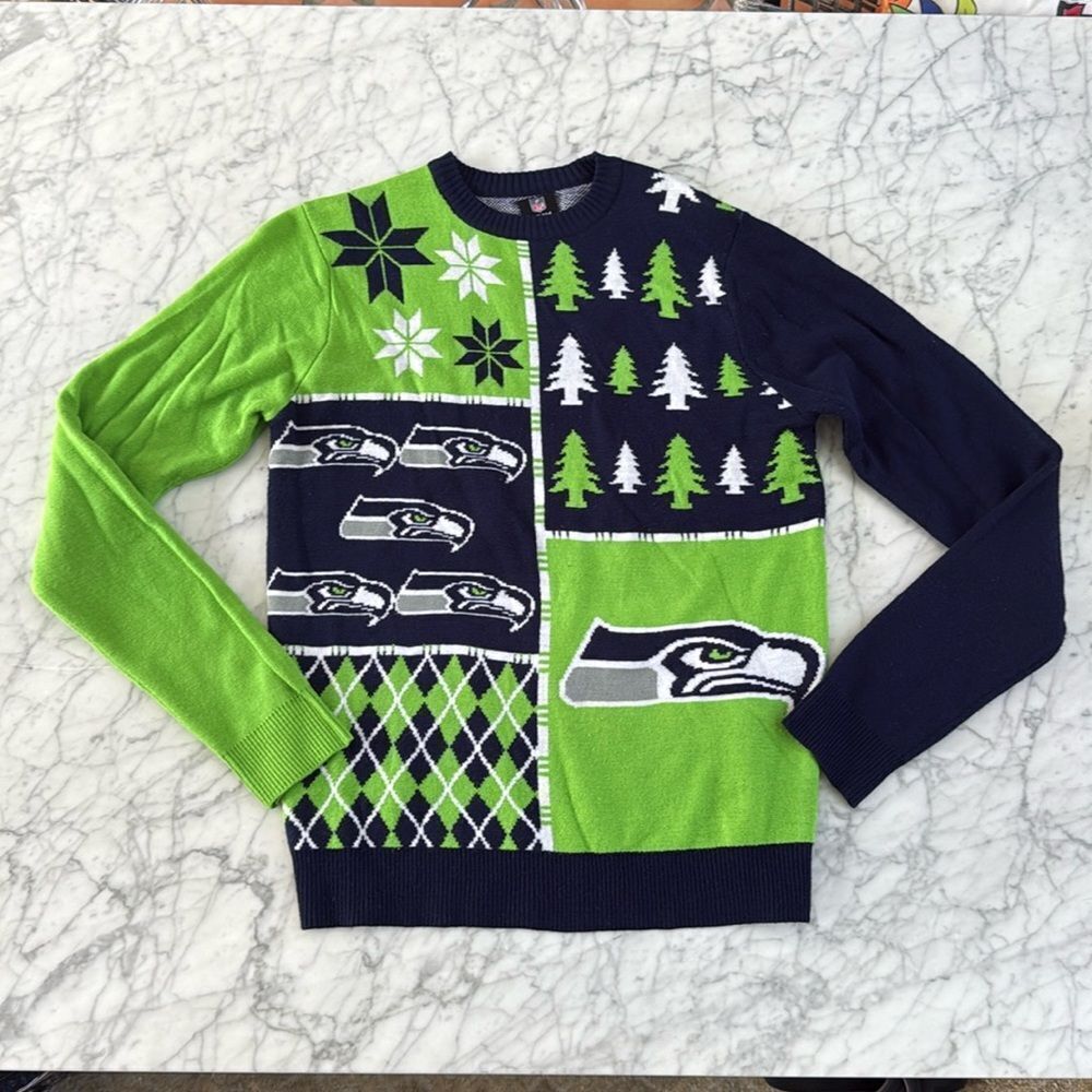NFL ColorBlock Ugly Holiday Seahawks Sweater Mens M